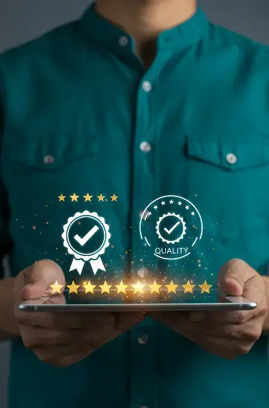 Une personne qui présente la qualité et la certification